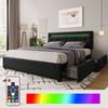 Cadre De Lit - MUVOE - 140x200 Cm - Éclairage LED - 4 Tiroirs - Tête De Lit Réglable