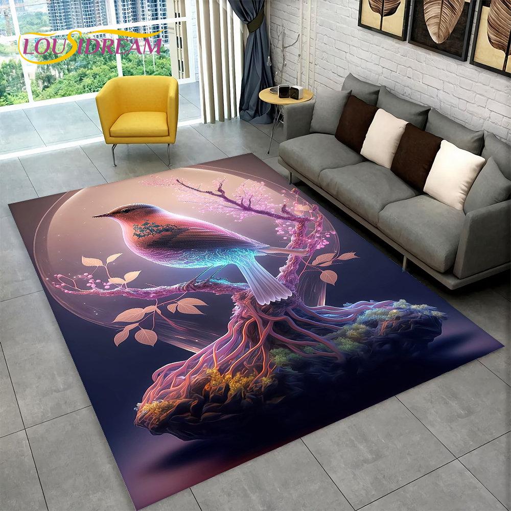 3D Exquisite Bird Flower Animal Area Rug,Carpet Rug for Home Living Room Bedroom Sofa Doormat Kitchen Decor,Non-slip Floor Mat