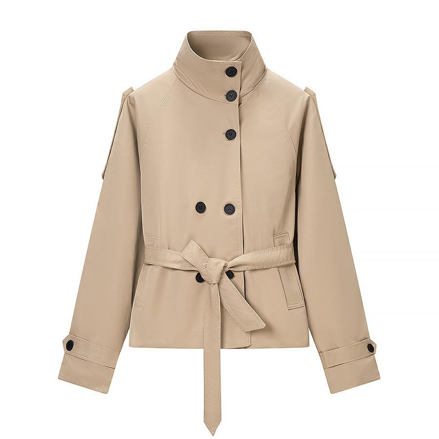 European and American style, new women's clothing, fashionable, versatile, simple classic double-breasted trench coat short coat