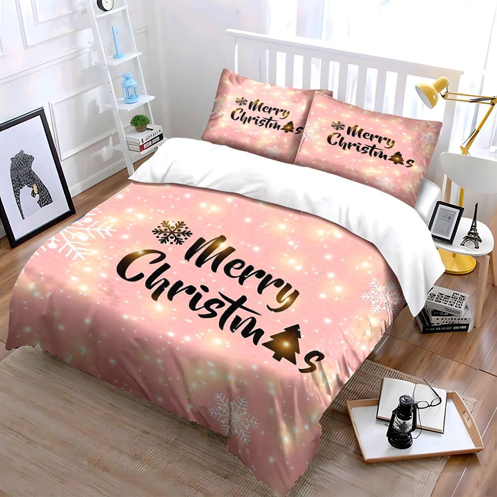 Merry Christmas Snowflake Pink Bedding Duvet Cover Set Duvet Cover Pillowcases (1*Duvet Cover 2*Pillowcases, without duvet insert)
