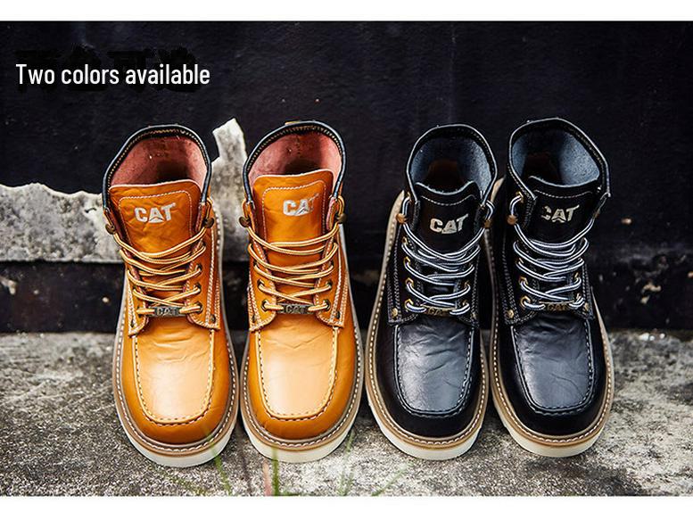 Unisex Carter Martin Leather Work Boots - British Style, High-Top, Yellow, Short Ankle Boots for Autumn and Winter.