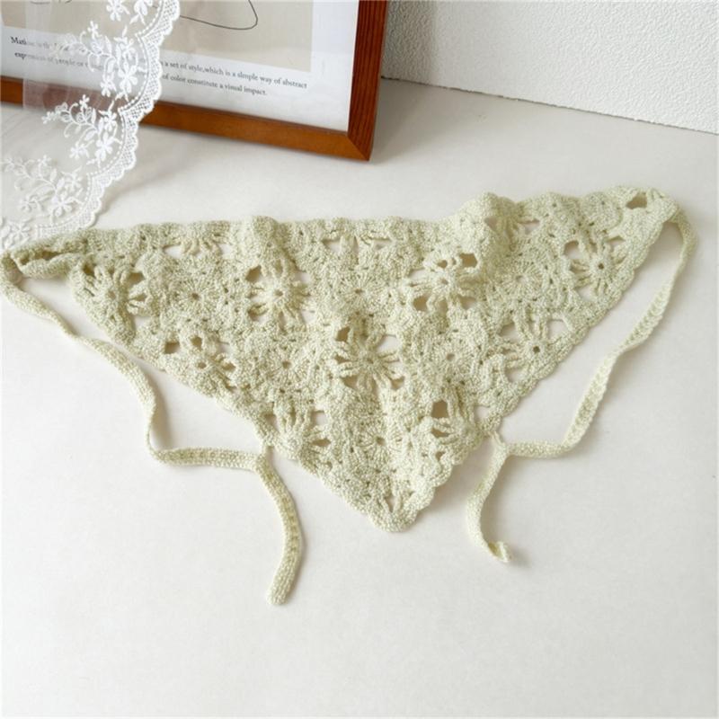 Lace Crochet Flower Triangled Scarf Head Wrap Lightweight Breathable Knit Hair Bandana Delicate Style Photography Accessory