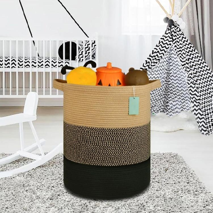 Breathable Cotton Rope Hamper Basket With Supportive Handles Large Capacity Storage Container For Clothes
