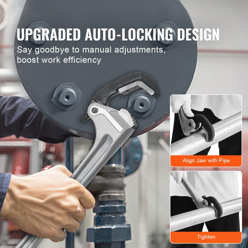 SucceBuy Pipe Wrench 18" Aluminum Straight Pipe Wrench Automatic Jaw Adjustment Adjustable Plumbing Wrench Easy To Carry Pipes