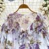 2024 Frühjahr Neue Top Frauen Süße Rüschen V-ausschnitt Design Gefühl Falte Laterne Hülse Gedruckt Chiffon Shirts