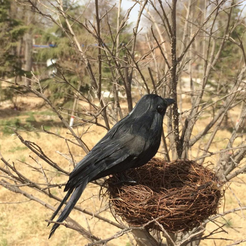 Plastic Simulation Crow With Feather Fake Bird Raven Model Photography Props For Halloween Party Decor