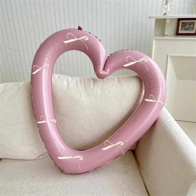 1Pcs INS 40 Inch Love Heart Aluminium Film Balloon with Bowknot Photo Props for Valentine's Days Wedding Birthday Party Decor
