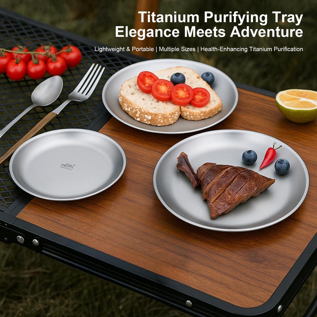 Titanium Purification Plate Ultra Lightweight Portable Safe Circular Dining Plate Hiking Picnic Barbecue Home Outdoor Cookware