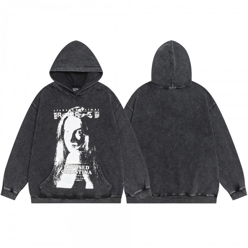 Mens Oversized Hooded Sweatshirt With Washed Distressed Look Cotton Heavyweight Long Sleeve Streetwear Cleanfit Style
