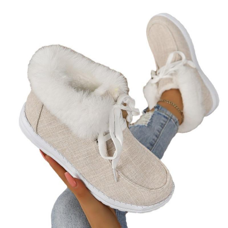 Low-top Lace-up Cotton Shoes Women's Autumn and Winter Round Head Plush Mouth Flat-bottomed Snow Boots Wish Source