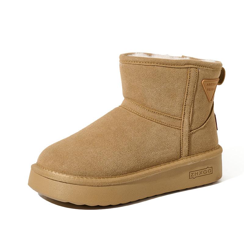 Women's Large Size Soft Sole Heightening Winter Warm One Foot Stirrup Fur One Anti-slip Snow Boots Plush Lined Ankle Boots Outdoor Sports Cotton Boots