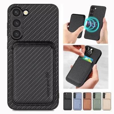 For Samsung Galaxy S2 S24 S23 FE S21 S20 S22 Note20 Ultra Note 10 9 Plus Card Holder Wallet Carbon Fiber Magnetic Case