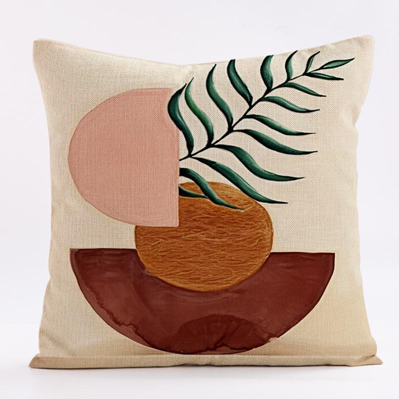 Home Decor Abstract Geometric & Botanical Printed Pattern Cushion Cover Suitable for Sofa Bedroom Car Pillow Cover