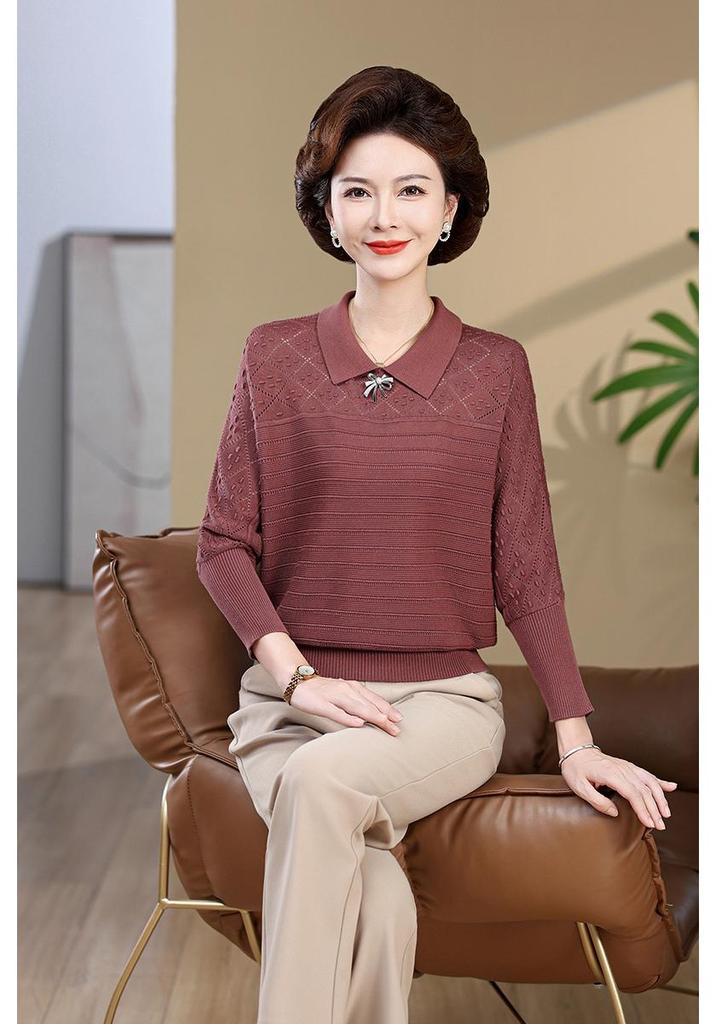 Women's Stylish Plus Size Knit Sweater: Autumn Winter Fashion for Middle-Aged and Elderly
