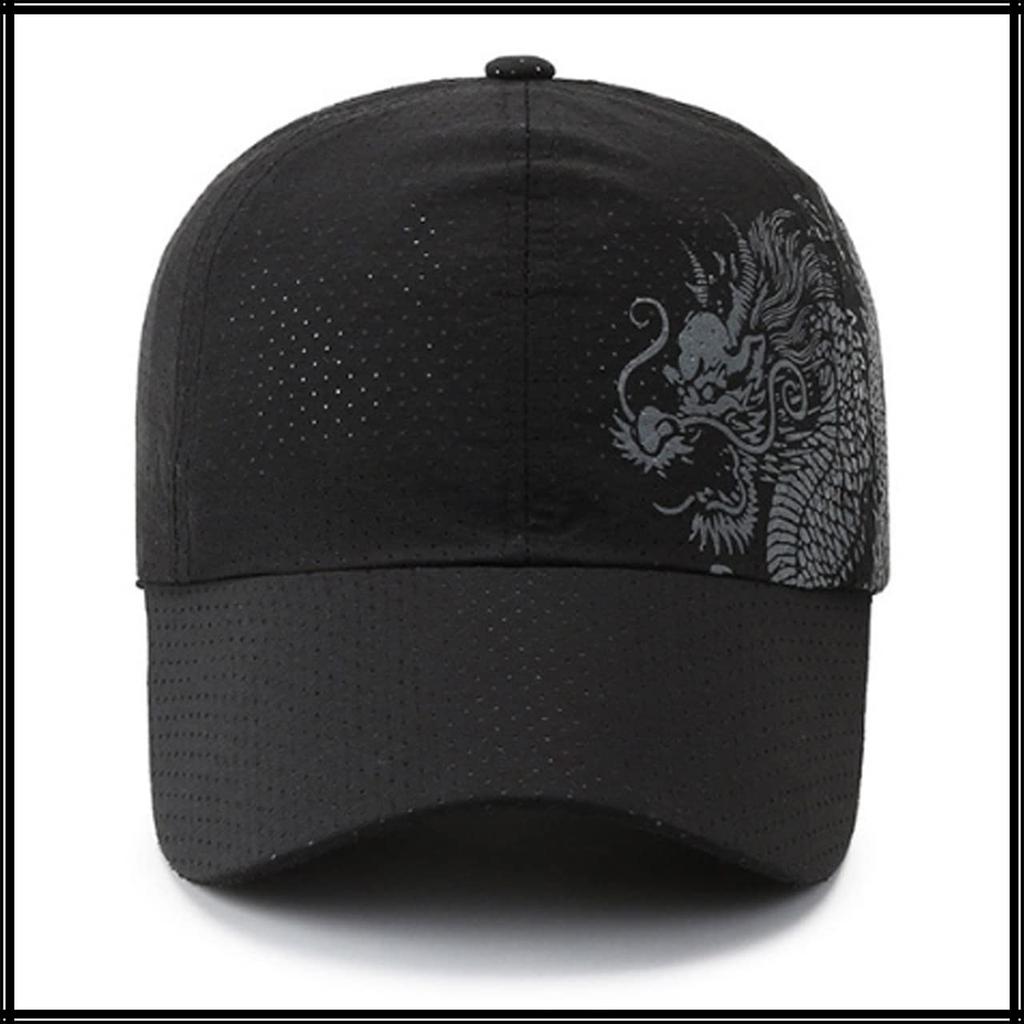 Mesh Cap Dragon Logo Hat Running Lightweight Quick Drying CA508 [White Fang] Men's Women's (Black)