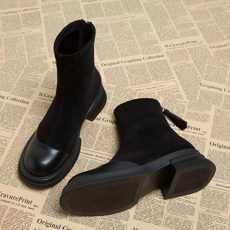 Fashion Women Ankle Boots Fashion Round Toe Ladies Cotton Short Booties Elegant Square Low Heel 2024 Winter Short Plush Women's Footwear