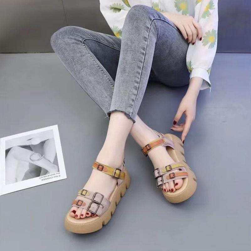 Fashion Platform Roman Style Woman Shoes Splicing Color Round Toe Tip Sandal 2025 Luxury Vintage Summer Comfort Daily Sandals for Women