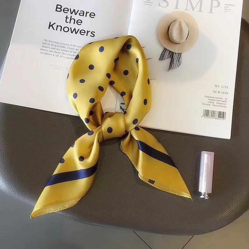 Women's Polka Dot Small Square Scarf: Silk-like Satin Fabric Fashionable Versatile Necktie & Scarf for Spring & Autumn