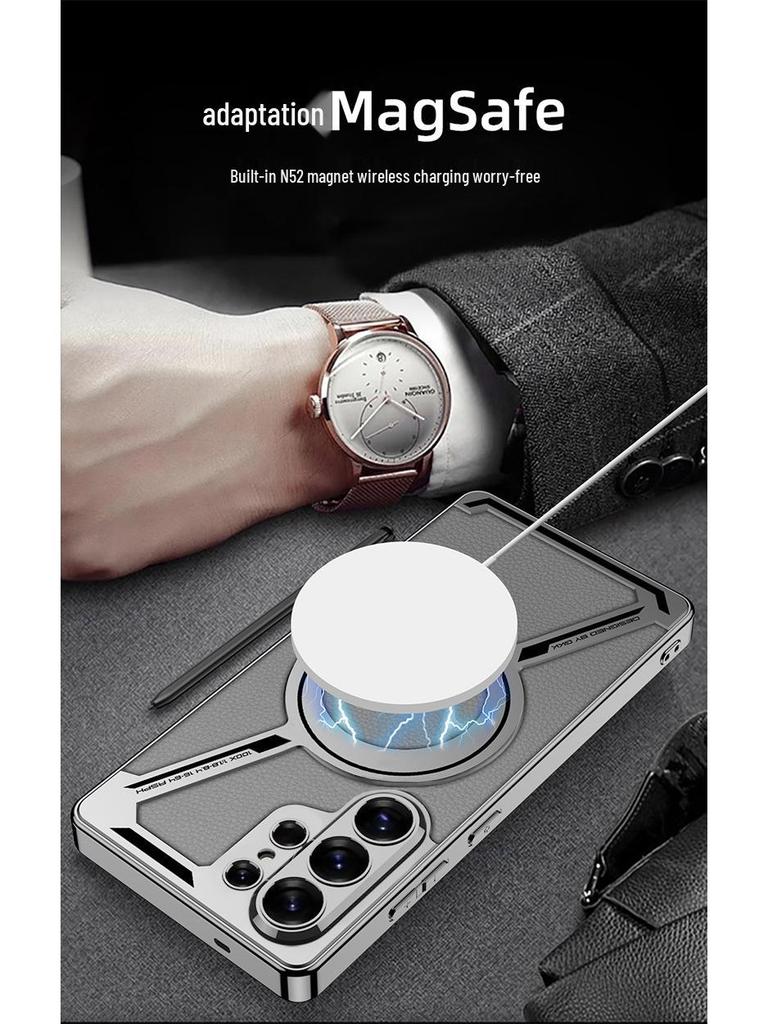 Samsung S26 Ultra Z-Shaped Electroplated Leather Case with Magnetic Ring