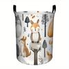1pc Forest Animal Theme Laundry Basket - Large Capacity Round Fabric Hamper with Sturdy Handles, Cute Cartoon Fox & Owl Design for Bathroom, Bedroom, 