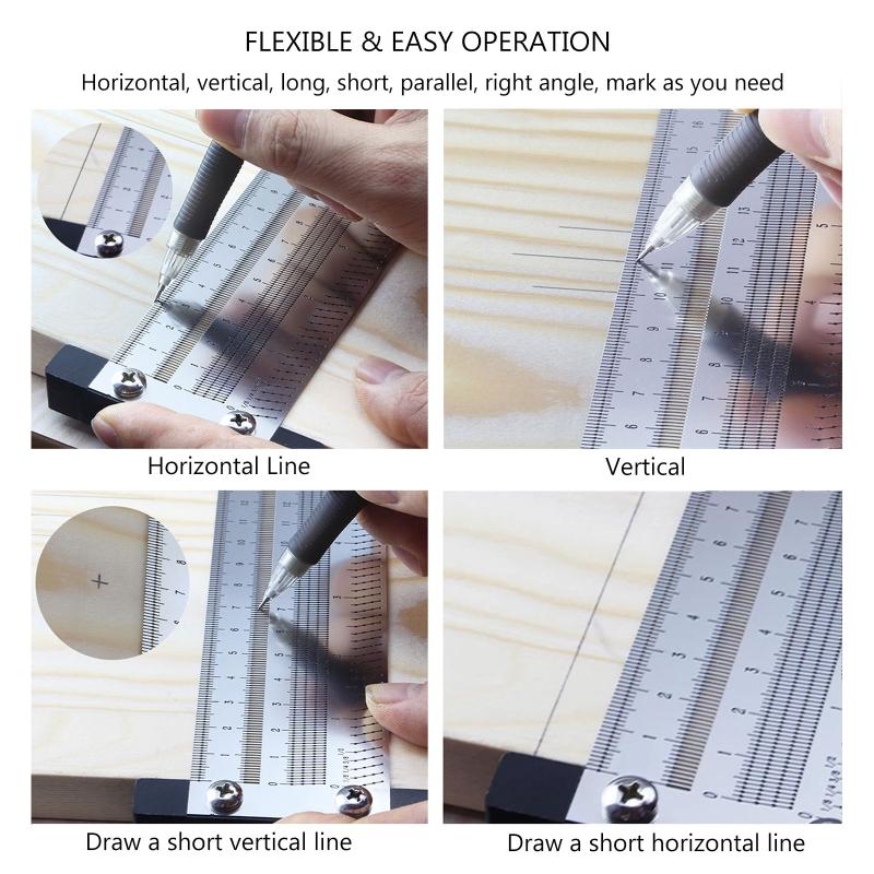 Portable for T Type Scribing Ruler Stainless Steel High Precision Metric Hole Ruler Precision Marking T-Rule Carpenter T