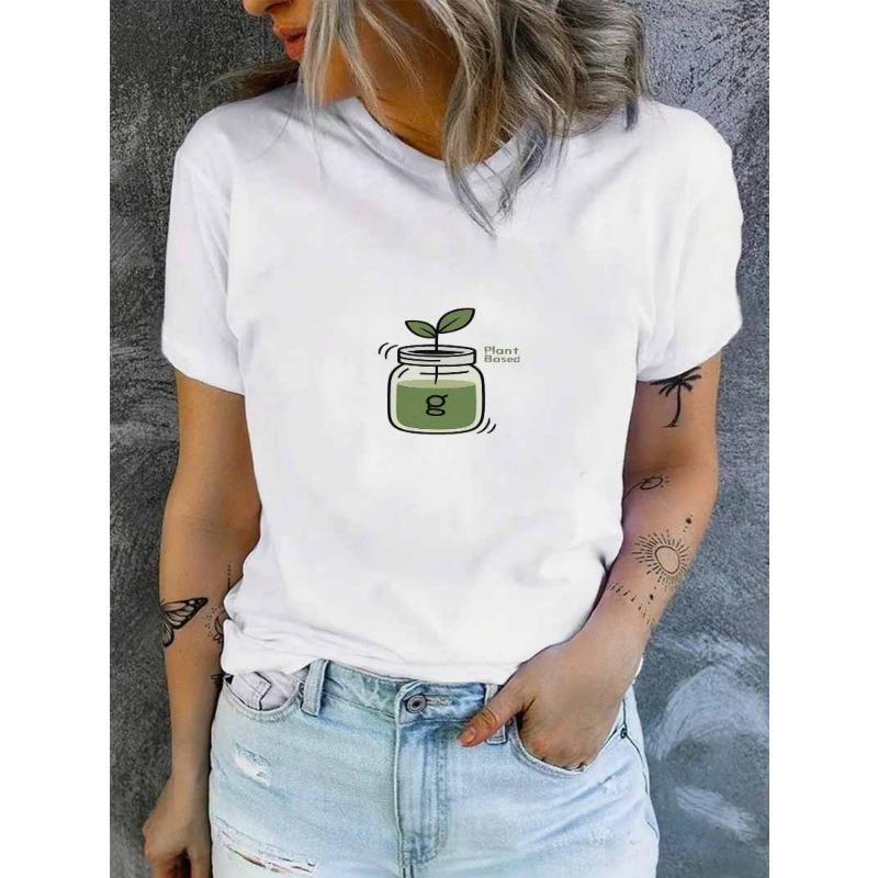 

This Women S Short-Sleeved Summer T-Shirt with a Plant-Based Jar , Offering Trendy Streetwear Aesthetics And a Laid-Back Style. 4XL білий