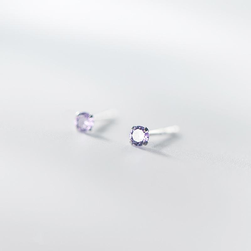 

Tiny Round Crystal Stud Earrings Claw Design 925 Silver Piercing Jewelry for Women Simple CZ Zircon Earring Female Gift фіолетовий
