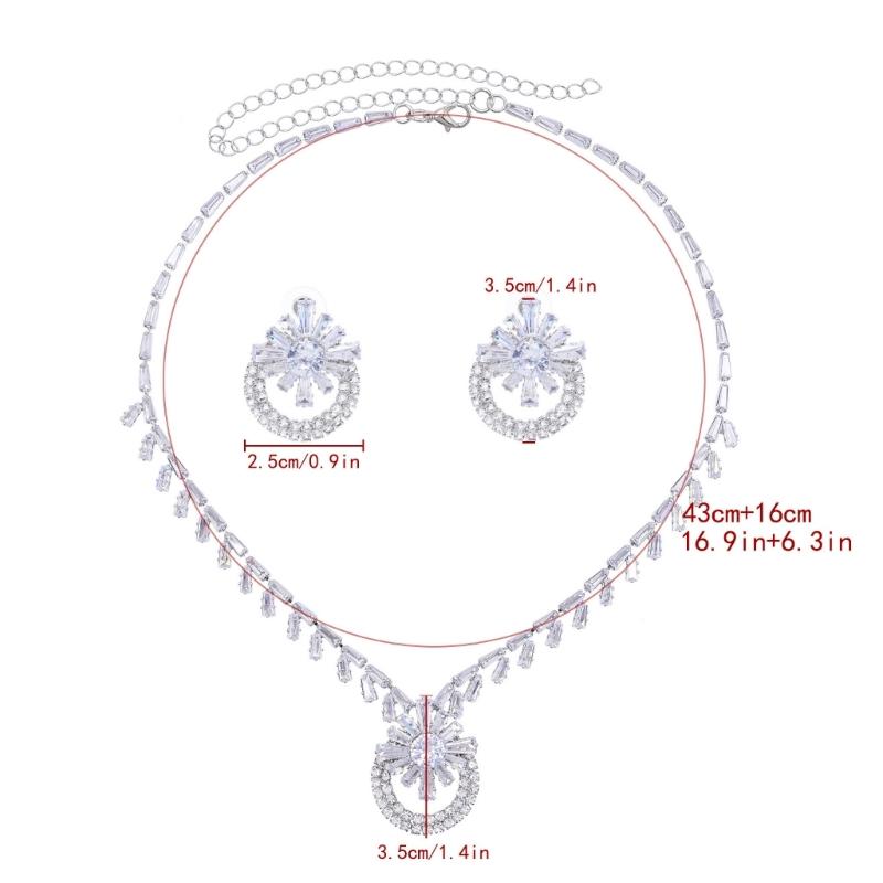 Elegant Dazzling Rhinestones Stud Earrings And Pendant Necklace Set Lightweight Alloy Jewelry For Party Or Daily Wear