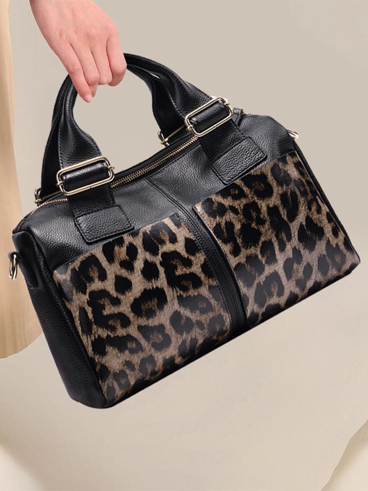 Aidrani Nuova borsa da donna ad alta capacità con design alla moda con stampa leopardata, realizzata in pelle bovina di alta qualità,