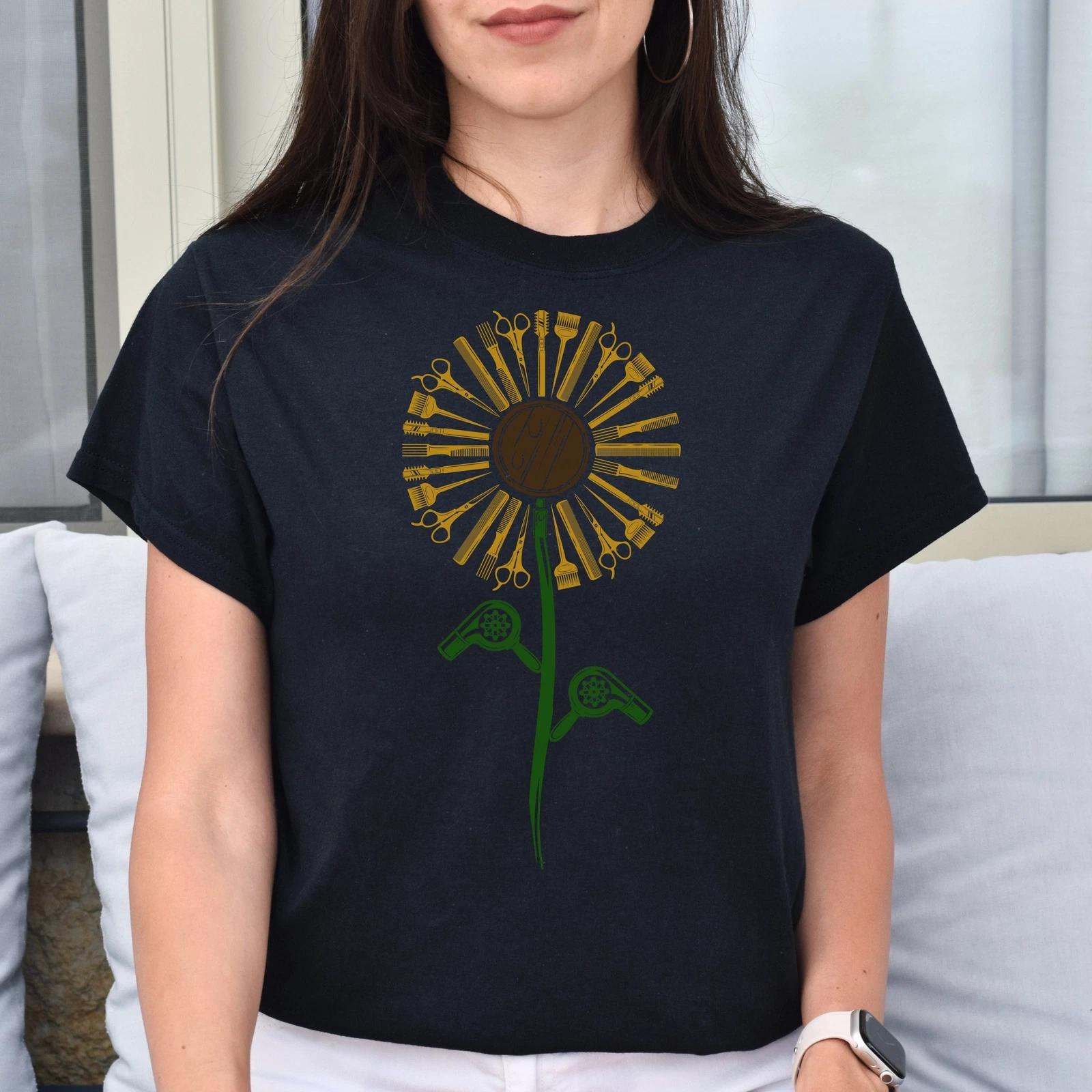 Hair stylist sunflower Unisex T-shirt hairdresser haircutter tee dark heather 3XL