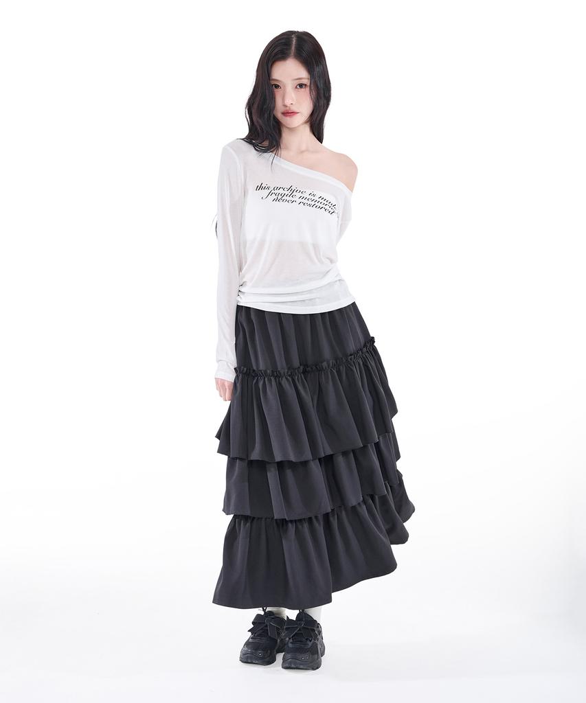Alkialka Tiered Maxi Skirt (Black)