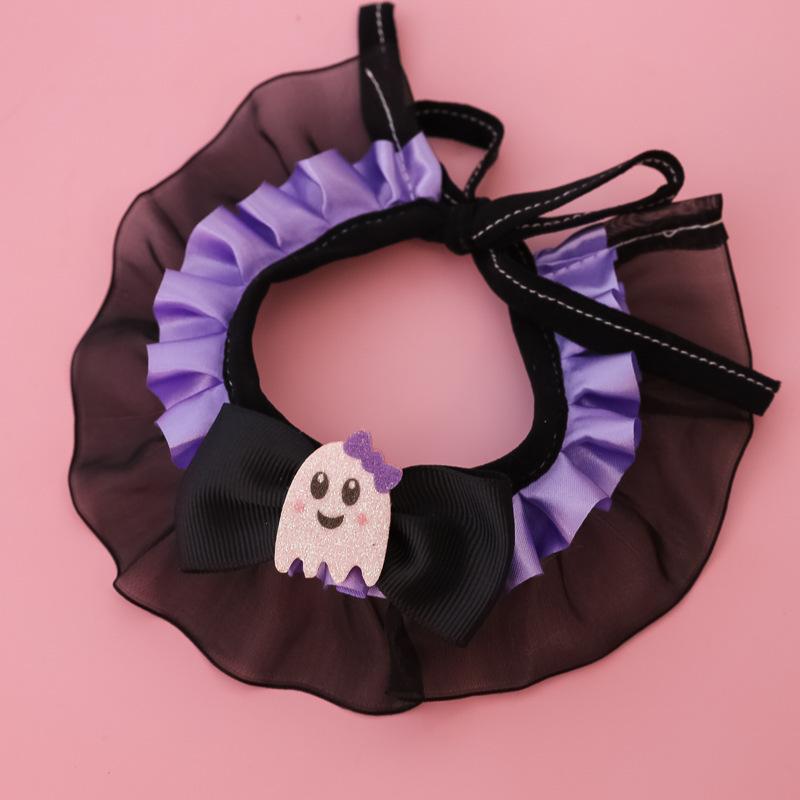 Halloween Pet Collar for Small Cats and Dogs, Lace Pumpkin Bat Wings Bowknot for Large Dogs