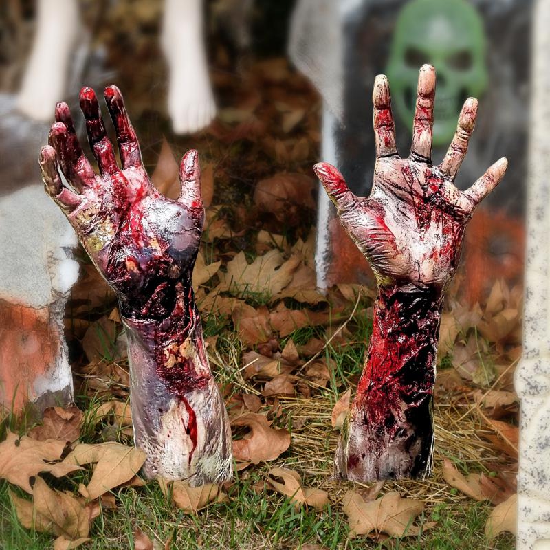 2Pcs Halloween Horror Props 2D Bloody Hand Stake For Outdoor Garden Yard Sign Decor Halloween Decoration Party Home Ornament