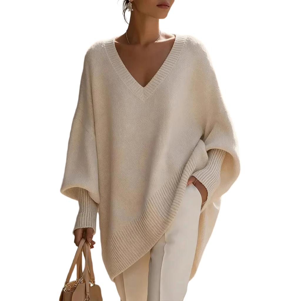 Ladies' Casual And Fashionable V-neck Loose Knit Sweater