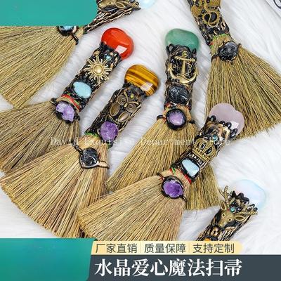 Natural Crystal Heart Broom, Magic Broomstick, Gift for Witch Home Decor