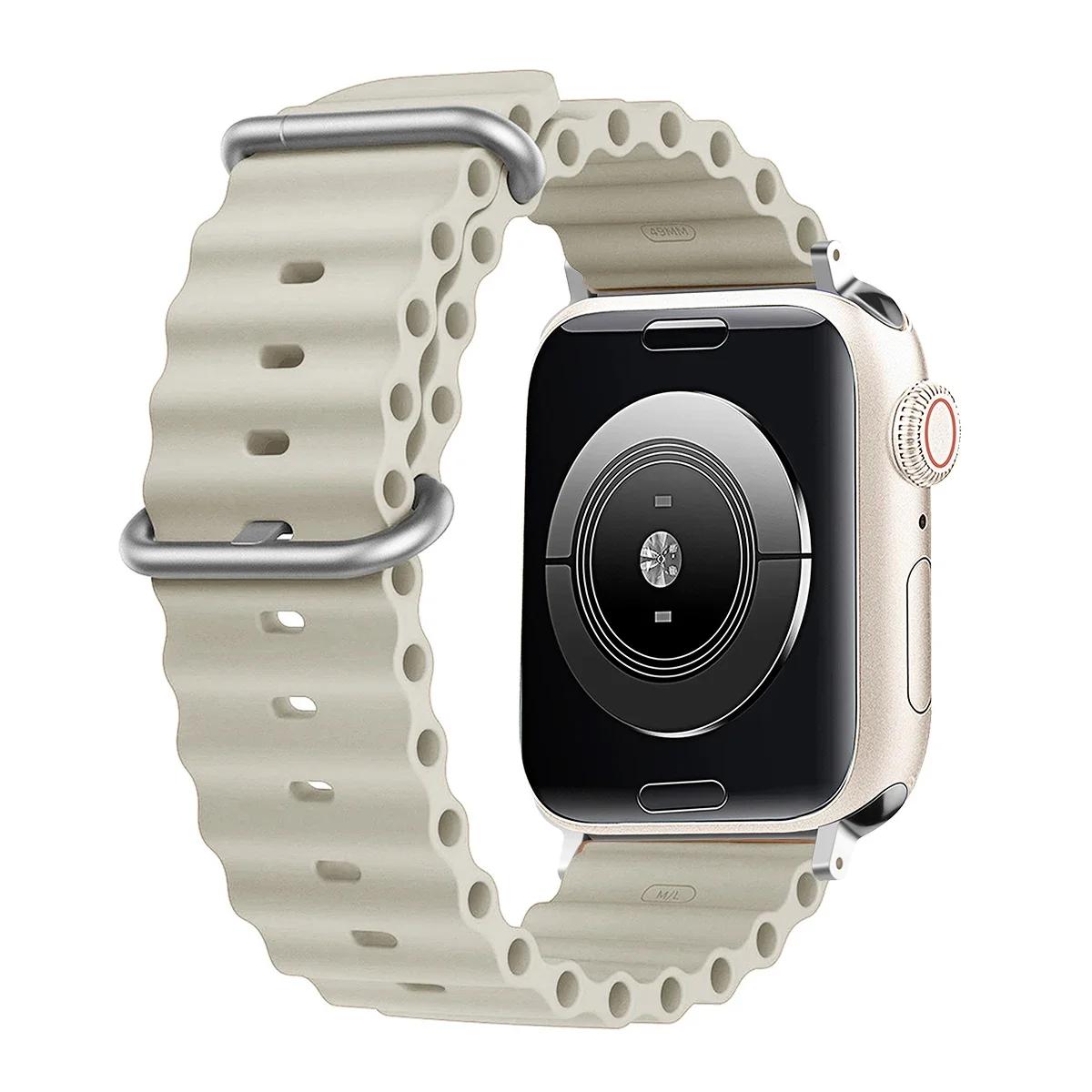 

Силиконовый ремешок Ocean для Apple Watch Series Ultra 9 8 7 6 5 4 10 SE iwatch, ширина ремешка 42 мм, длина 44 мм, ширина 45 мм, ширина 49 мм, ширина 40 мм, ширина 41 мм, ширина 46 мм. 42mm 44mm 45mm 49mm