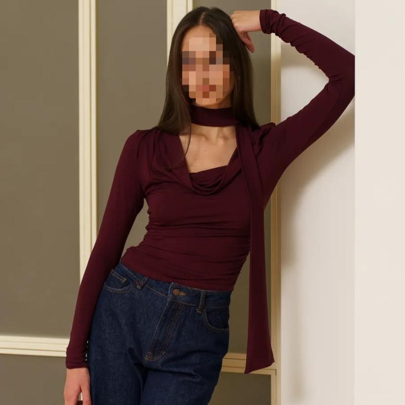 Spring and Autumn Street Long sleeved Slim fit Short Top