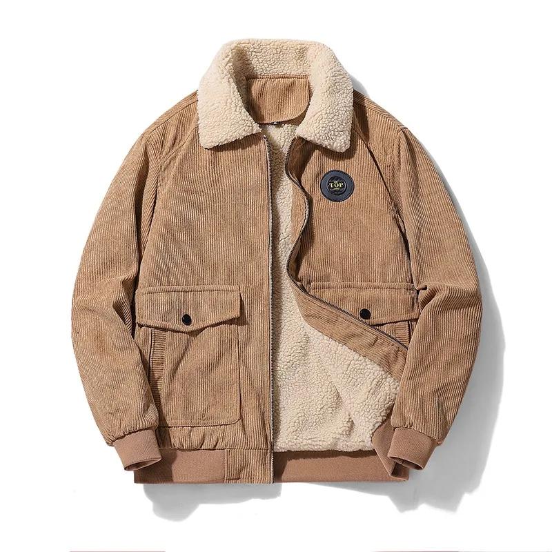 Herren Bomberjacke Hochwertige Herrenbekleidung Herren Plüsch Verdicken Daunenjacke Herren Revers Wolle Warmer Mantel Winterjacke Herren