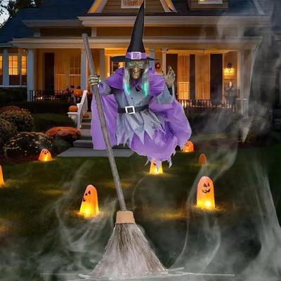 6-stopowa latająca dekoracja wiedźmy rekwizyty Halloween z przerażającymi dźwiękami i światłami dekoracja Halloween na ogród trawnik na zewnątrz
