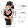 6PCs/Set Fashion Women's Watch Leather Strap Quartz Watch with Love Bracelet Set