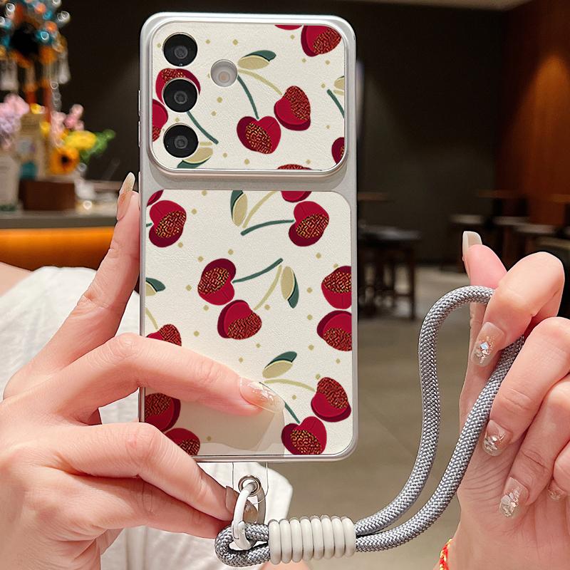 Lemon Cherry Fruit Leather Lanyard Case For Samsung S26 S25 Ultra S24 S23 S22 Plus S21 FE A16 A17 A26 A36 A37 A54 A55 A56 A57 5G Cover
