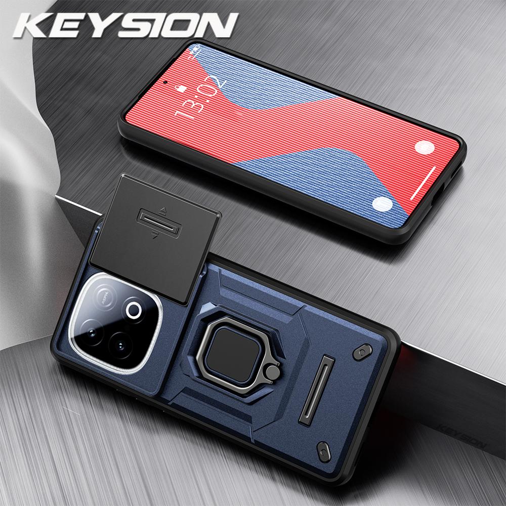 KEYSION Shockproof Armor Case for for IQOO Z10 Turbo Pro 5G Slide Camera Protection Ring Stand Phone Cover for IQOO Z10 Turbo 5G