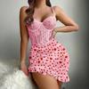 Yousheng Sexy Lace Sheer Babydoll Dress for Women See Through Chemise Mesh Nightgown Mini Dress Spaghetti Strap Ruched Bodycon Dress with Briefs