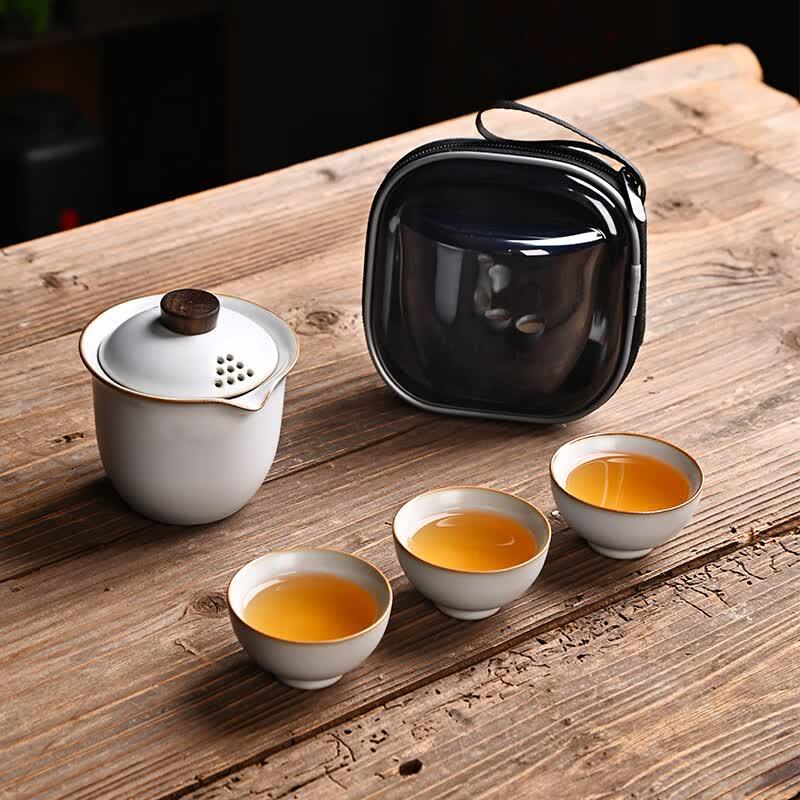 Minimalist Portable Ru Ware Tea Set