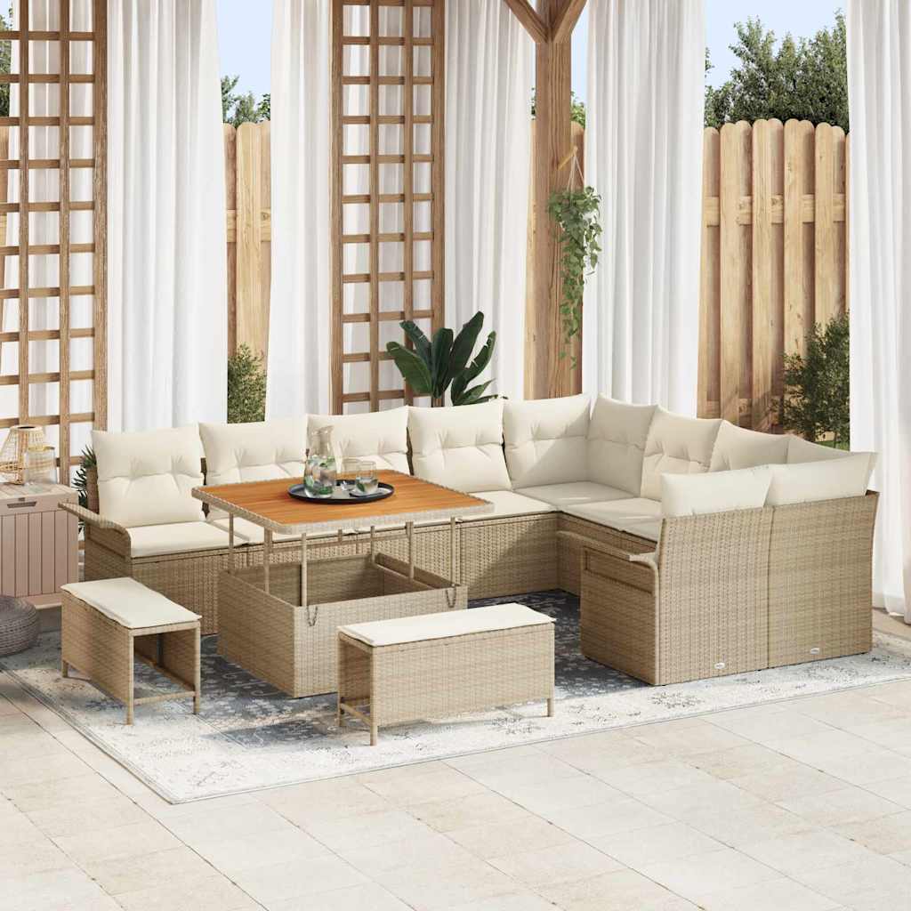 Garden Sofa Set with Cushions 12 pcs Beige Poly Rattan