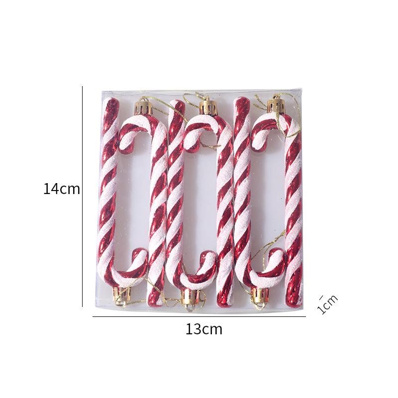 6pcs a Box Christmas Home Decorations Glitter Candy Cane Christmas Tree Decorations