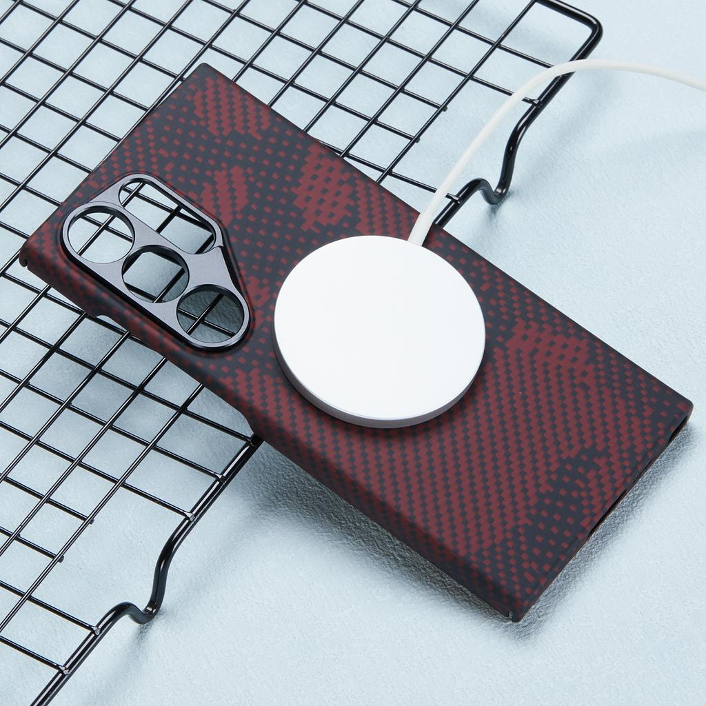 For Samsung Galaxy S24 Ultra Case Compatible with MagSafe Aramid Fiber Camouflage Pattern Phone Cover