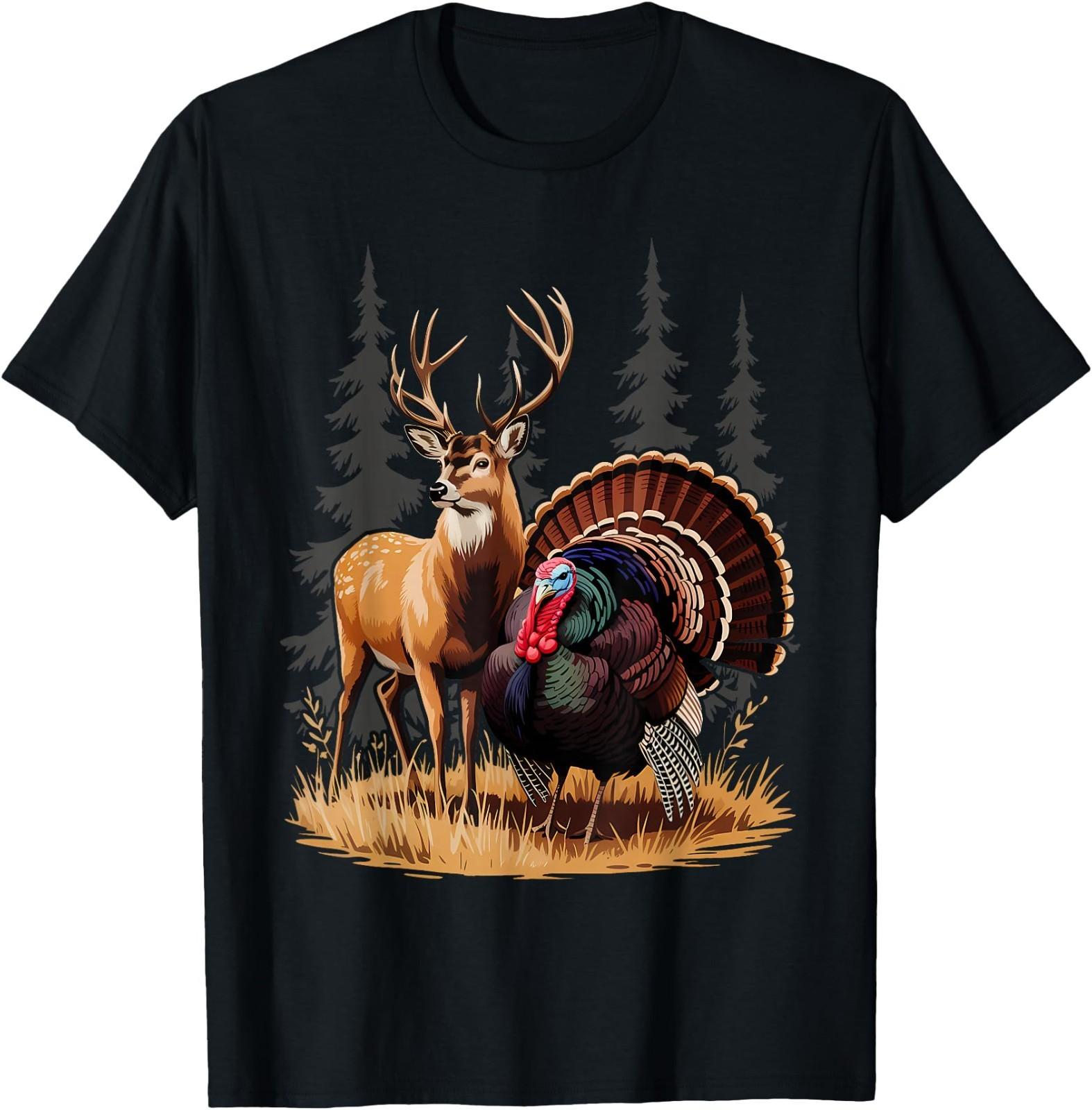 Deer and Turkey Cool Hunt Hobby Hunting Wildlife Hunter T-Shirt M