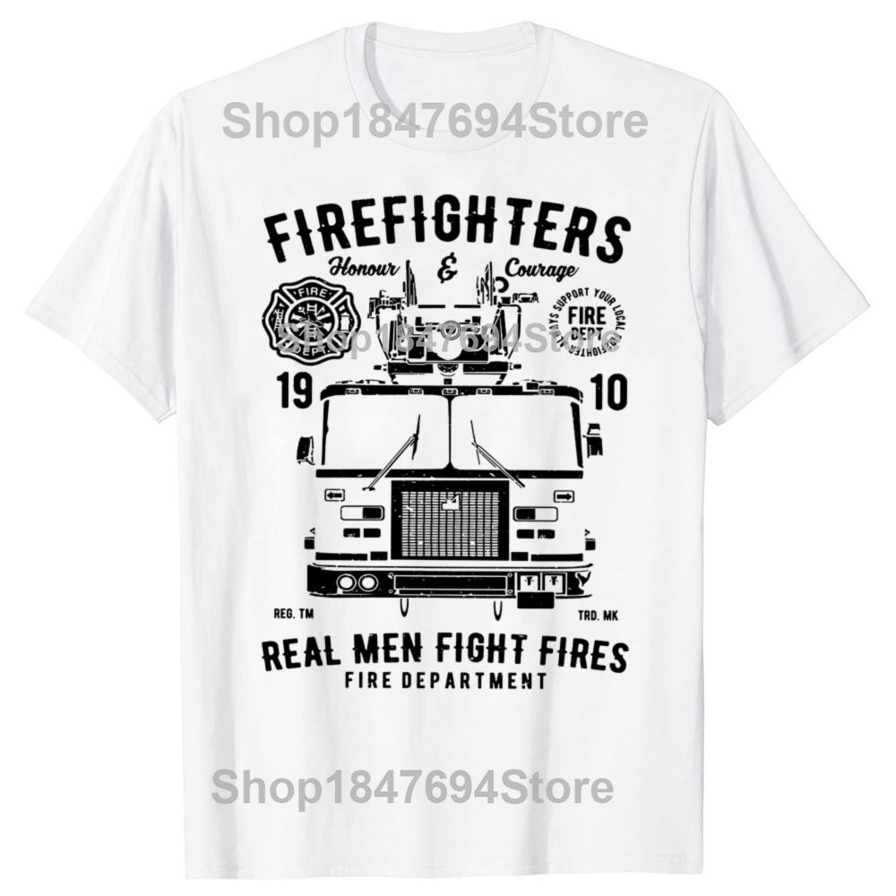 Funny Firefighters Fire Truck Fireman Graphic T Shirts Men Cotton Humor Streetwear Tee Shirt Short Sleeve Unisex Loose Clothing