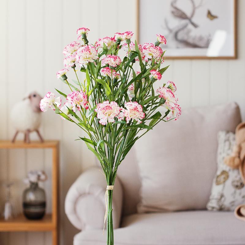 Carnation Silk Flower Bouquet with Vase - Artificial Floral Arrangement for Home Decor